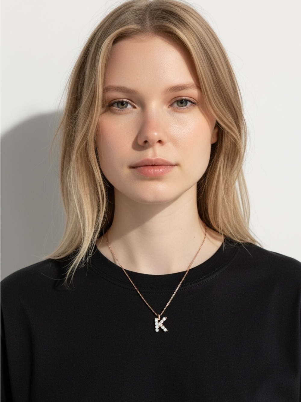 10/21 Initial K Pearl Pendant Necklace in Rose Gold
